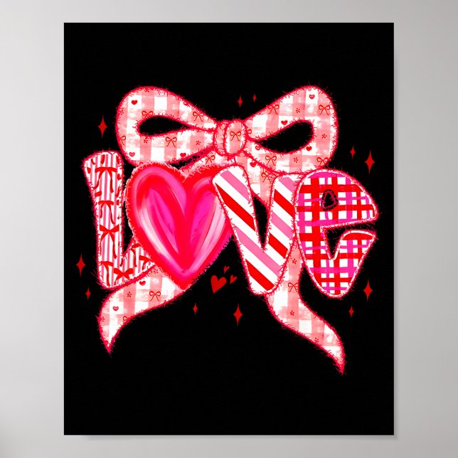 Póster Valentines Day Love Funny Coquette Bow Checkered N (Frente)