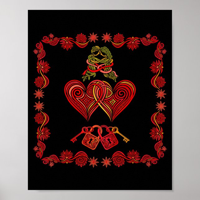 Póster Valentines Day Matching Couple Heart Pajamas Men W (Frente)