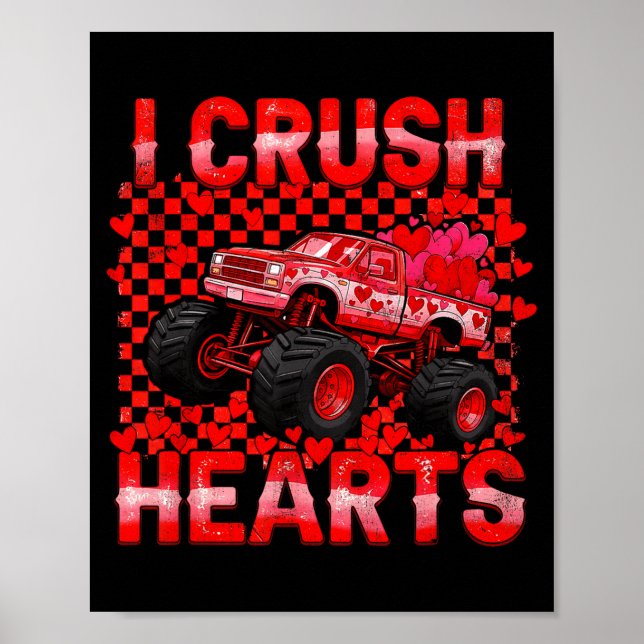 Póster Valentines Day Monster Truck Crush Hearts Toddler  (Frente)