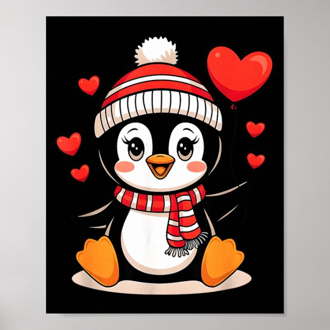 Póster Valentine's Day Penguin Heart Balloon Cute  (Frente)