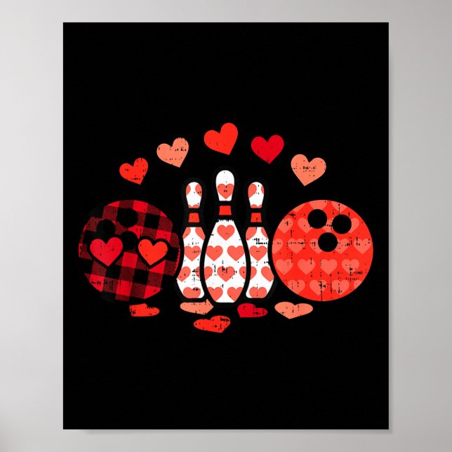 Póster Valentines Day Plaid Bowling Valentine Srts Men Wo (Frente)