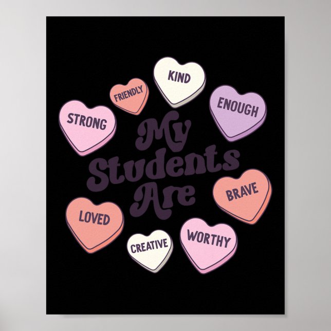 Póster Valentines Day Positive Afirmaciones Candy Hearts (Frente)