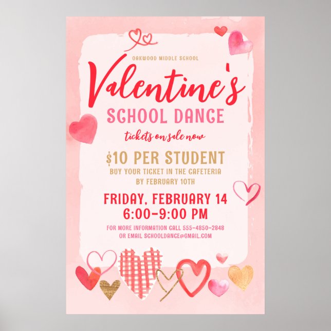 Póster Valentine's Day School Dance Invitation Poster (Frente)