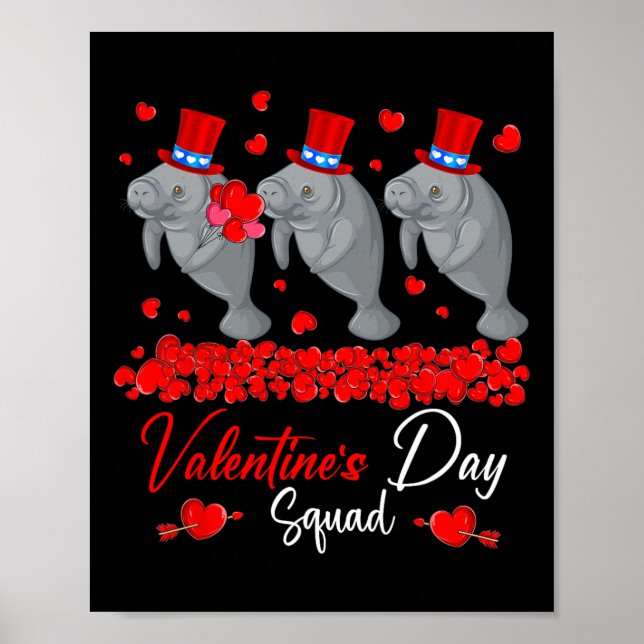 Póster Valentine's Day Squad Three Cute Manatees Zoo Anim (Frente)