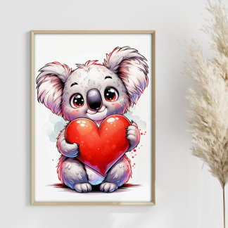Póster Valentines Koala Cute Koala Personalizable del cor