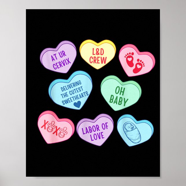 Póster Valentines Labor And Delivery Nurse Heart Candy La (Frente)
