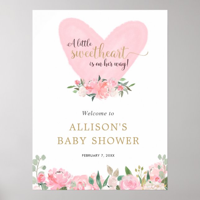 Póster Valentines sweetheart baby shower welcome sign (Frente)