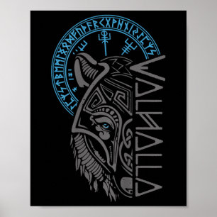Póster Valhalla Wolf Mask Odin Rueda El Viking Norse Comp