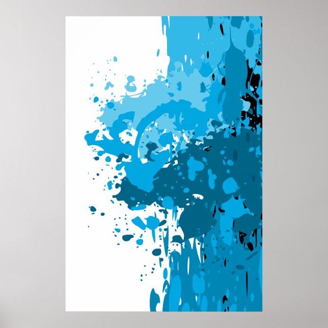 Póster Valiente Salpicadura Abstracta Azul y Blanco (Frente)