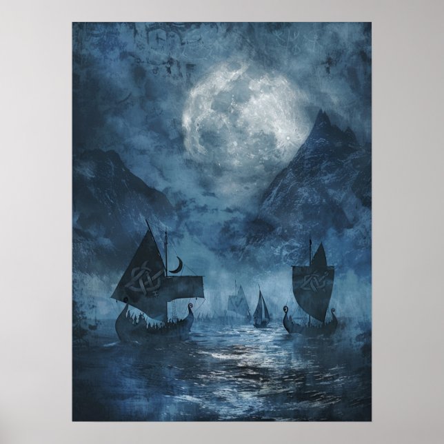 Póster Valknut Viking Ships Samhain Halloween Nórdico (Frente)