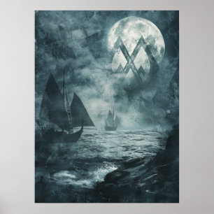 Póster Valknut Viking Ships Samhain Halloween Nórdico