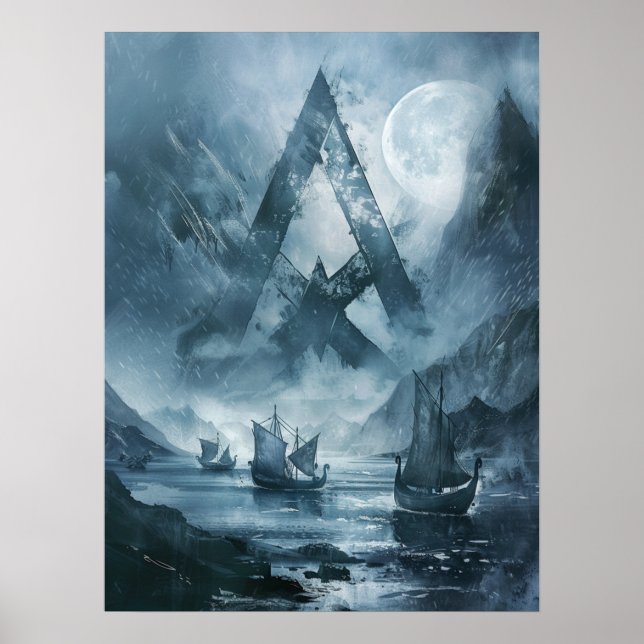 Póster Valknut Viking Ships Samhain Halloween Nórdico (Frente)