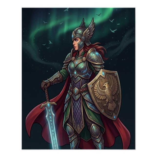 Póster Valkyrie Warrior Goddess In Green Armor (Anverso)