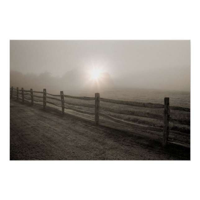 Póster Valla y sol a través de la niebla cerca de Sharon (Anverso)