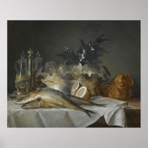 Póster Vallayer-Coster - Vida fija con mackerel, pan
