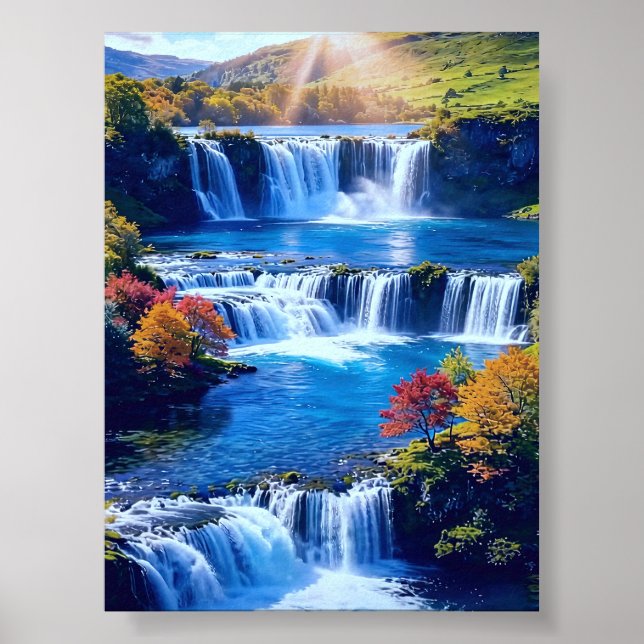 Póster Valle de cascada iluminado por el sol 001 (Frente)