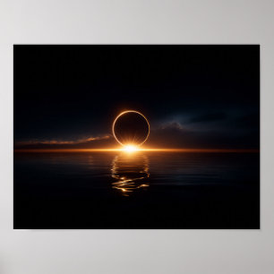 Póster Valle de fantasía oscura con cielo verde brillante