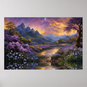 Póster Valle de Lavender al amanecer