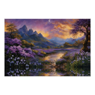 Póster Valle de Lavender al amanecer