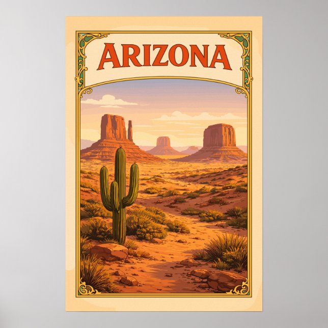 Póster Valle del Monumento Arizona Vintage (Frente)