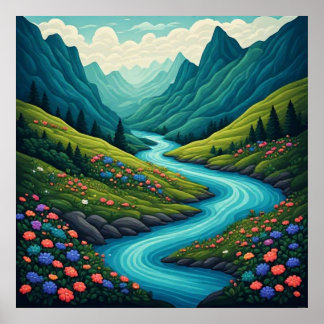 Póster Valle del río salvaje en colores de joya 🌊