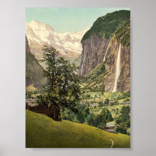 Póster Valle Lauterbrunnen con cascada Staubbach, Ber