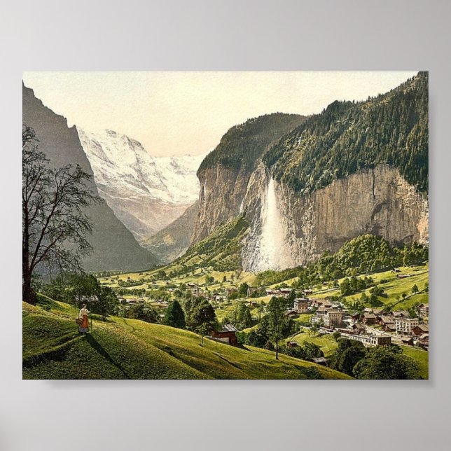 Póster Valle Lauterbrunnen con Staubbach, Bernese Oberl (Frente)