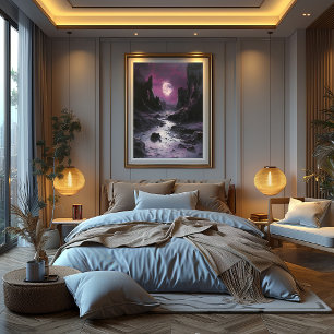 Póster Valle Lunar con Tortuga: Nocturno Surrealista