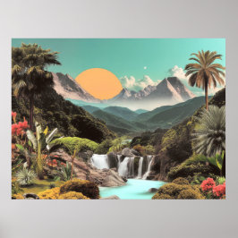 Póster Valle Tropical Surrealista Con Cascadas