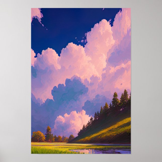 Póster Valle Verde bajo un cielo rosado y púrpura (Frente)