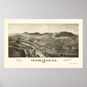 Póster Valley Falls, NY Mapa Panorámico - 1887