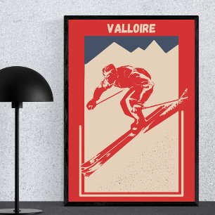 Póster Valloire, Haute Maurienne, Savoie France Retro Ski