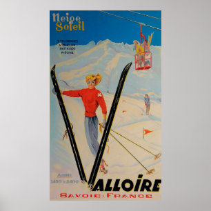 Póster Valloire Savoie France Poster de esquí de época