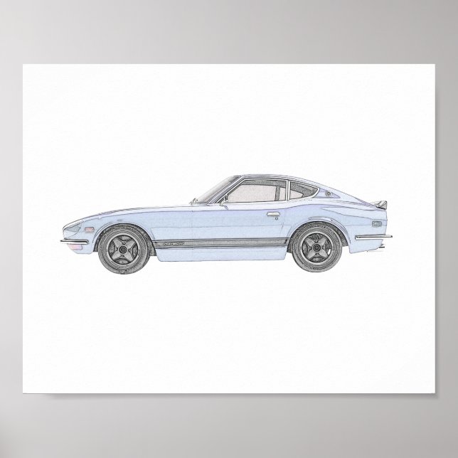 Póster Valor de dibujo del estilo de lápiz de Datsun azul (Frente)