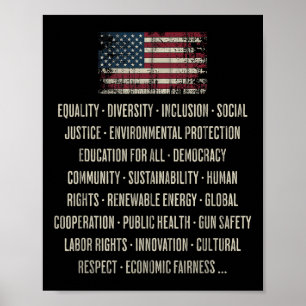 Póster Valores Demócratas Igualdad Diversidad Educación 