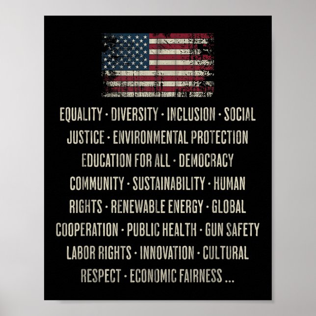 Póster Valores Demócratas Igualdad Diversidad Educación  (Frente)