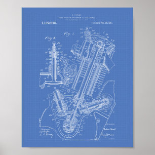 Póster Válvula de motor de gas 1916 Patent Art Blueprint