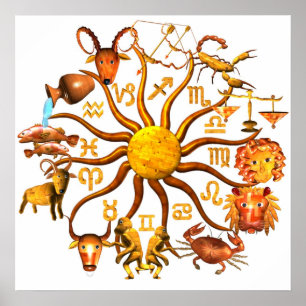 Póster ValxArt madera zodiac rueda del poster de la vida