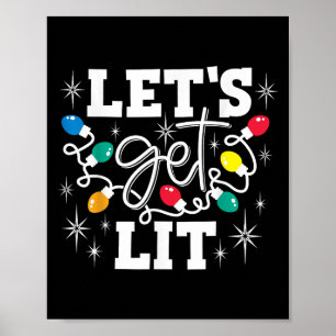 Póster Vamos a Encender Bebiendo Sombrero de Santa Luces 