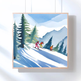 Póster Vamos a esquiar | Acuarela de invierno