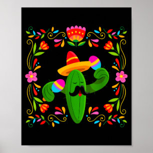 Póster Vamos a fiesta cinco de mayo con cactus guitarra
