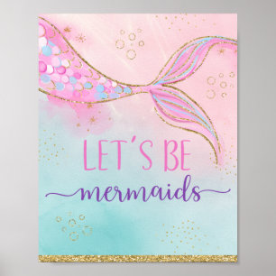 Póster Vamos a ser sirenas doradas rosadas cumpleaños