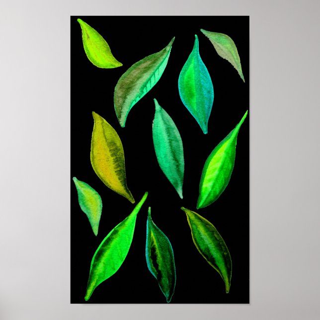 Póster Vamos Eco Verde deja ilustracion acuarela (Frente)