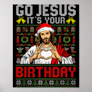 Póster Vamos Jesús Es Tu Cumpleaños Suéter Feo De Navidad