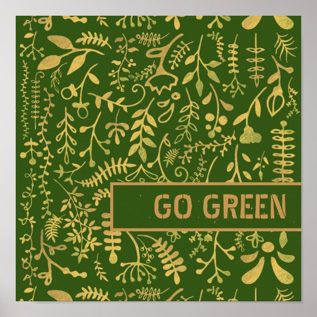 Póster Vamos Verde, floral de oro (Frente)