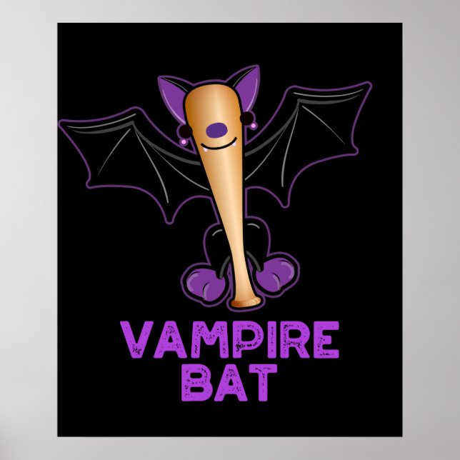 Póster Vampiro Bat Funny Béisbol Pun Dark BG (Frente)
