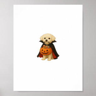 Póster Vampiro de Bichon Frisé Halloween con calabaza