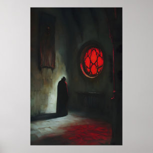 Póster Vampiro Encapotado Drácula en Horror Gótico de Luz