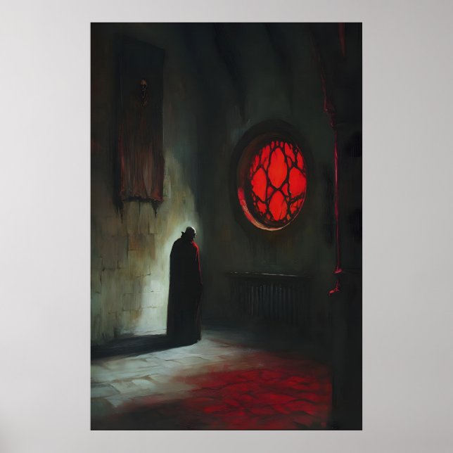 Póster Vampiro Encapotado Drácula en Horror Gótico de Luz (Frente)