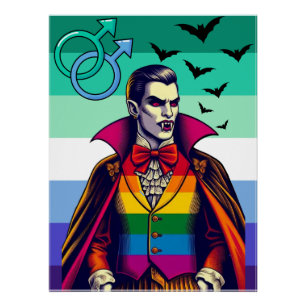 Póster Vampiro gay con ropa de bandera arco iris